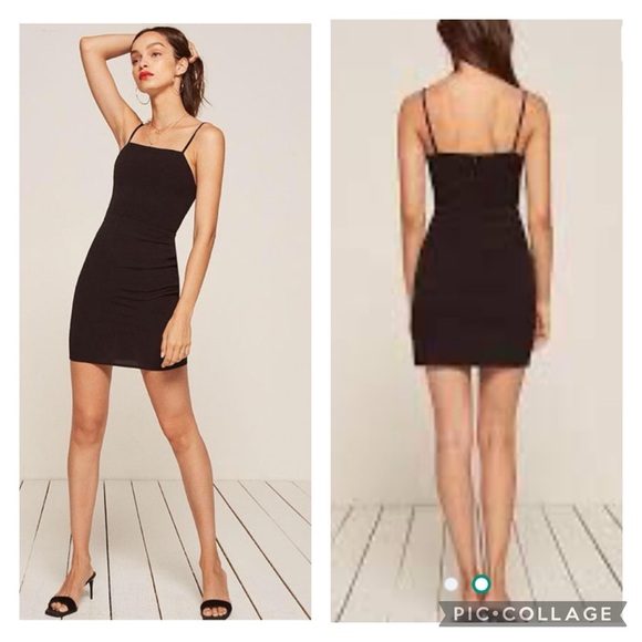 Reformation Square Neckline Adjustable Spaghetti Straps Black Mini Dress Size 2 - Picture 1 of 11